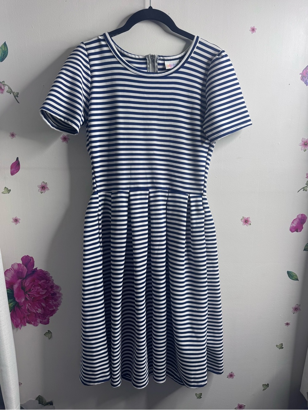 LuLaRoe Navy and White Striped Midi Fit-and-Flare Dress